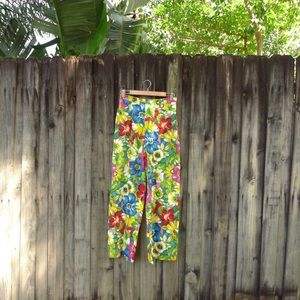 Vintage Wide Leg Linen Pants Floral Print